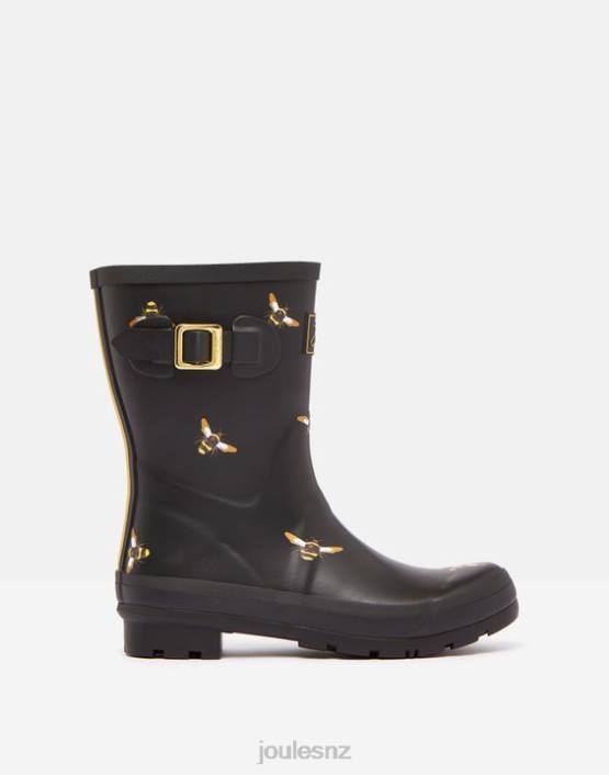 BLACK METALLIC BEES Molly Mid Height Printed Rain Boots Women Footwear Joules 2LLH6