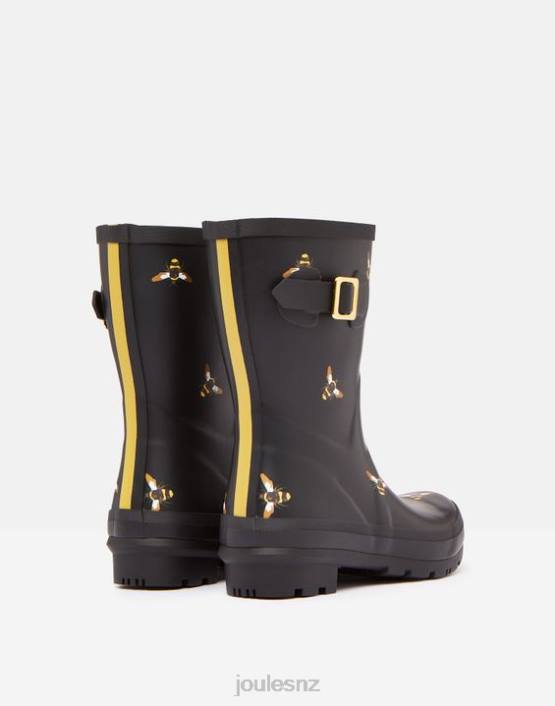 BLACK METALLIC BEES Molly Mid Height Printed Rain Boots Women Footwear Joules 2LLH6