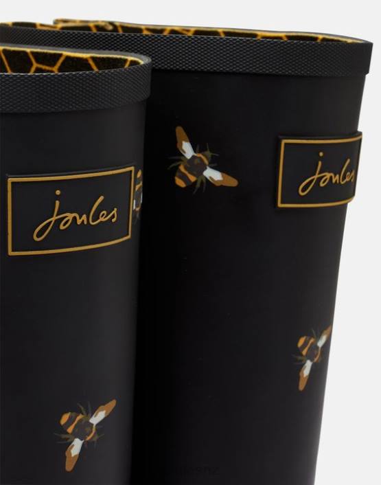BLACK METALLIC BEES Rain Boot Print With Adjustable Back Gusset Women Footwear Joules 2LLH147