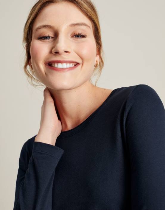 FRENCH NAVY Holly Crew Long Sleeve Top Women Apparel Joules 2LLH36