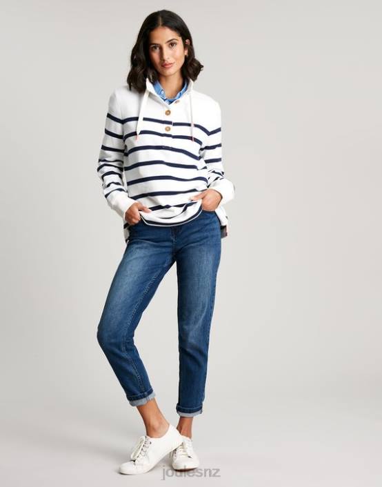 NAVY CREME STRIPE Southwold Funnel Neck Sweatshirt Women Apparel Joules 2LLH22