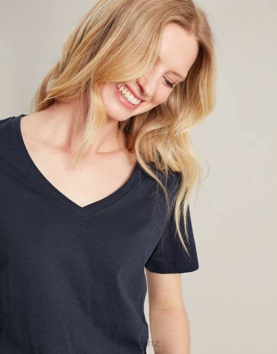 FRENCH NAVY Celina Solid V Neck T-Shirt Women Apparel Joules 2LLH77