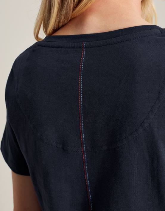 FRENCH NAVY Celina Solid V Neck T-Shirt Women Apparel Joules 2LLH77