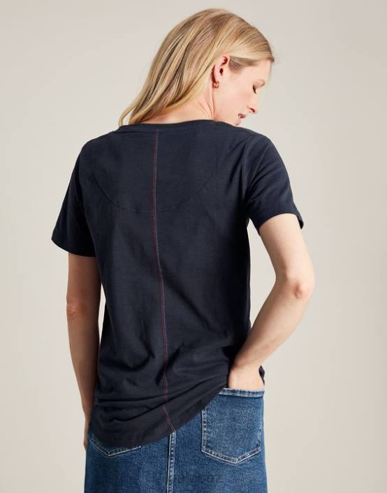 FRENCH NAVY Celina Solid V Neck T-Shirt Women Apparel Joules 2LLH77